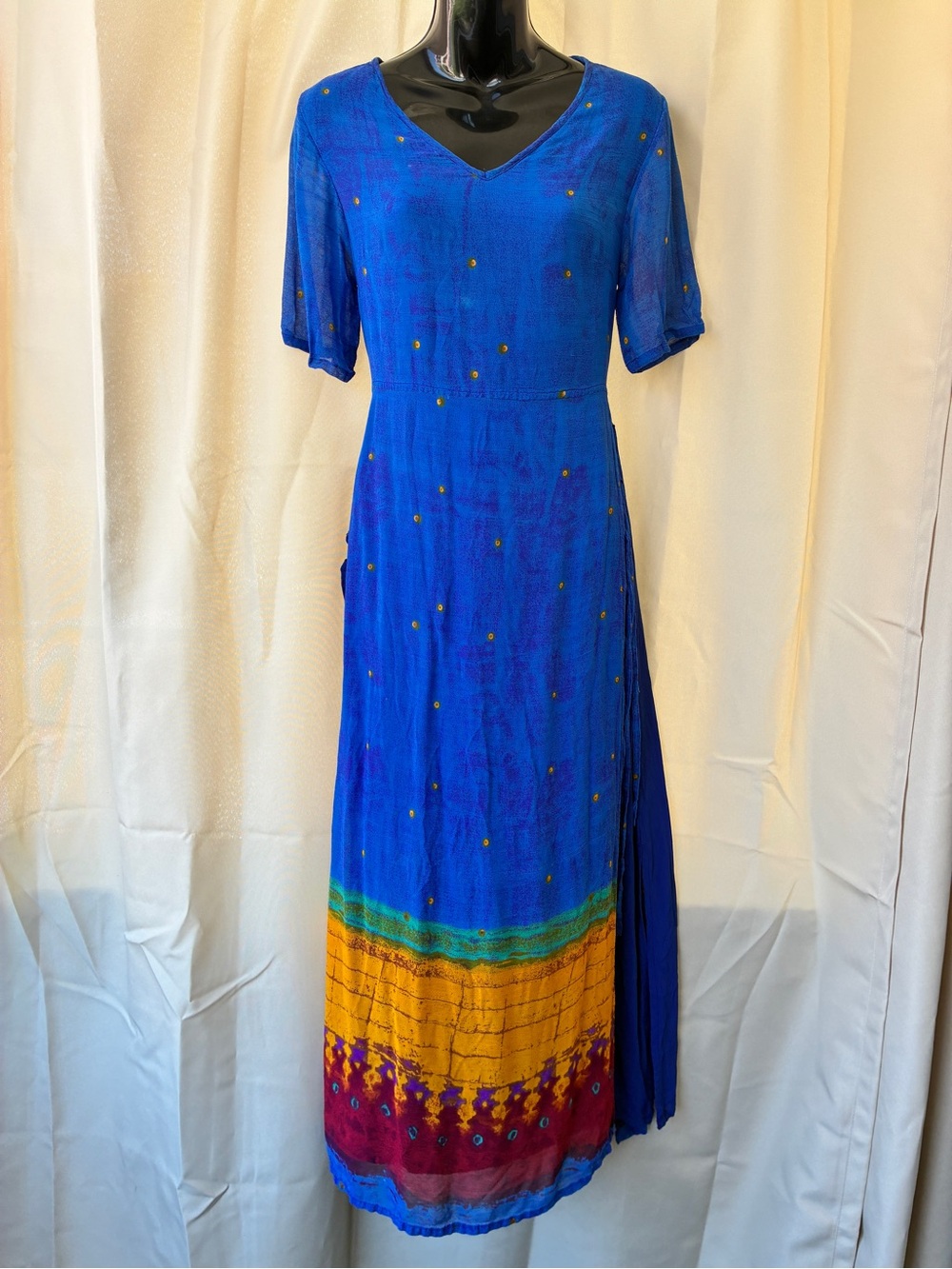 Vintage Phool Short Sleeve Maxi Dress Side Tie Lined Size Small